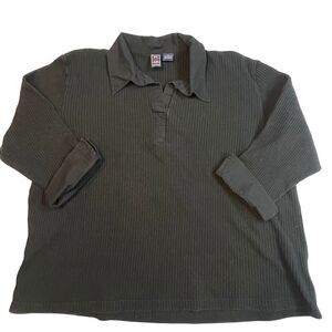 Derek Heart Top Womens 2X Black Y2K Collard Preppy Ribbed Professional Blouse